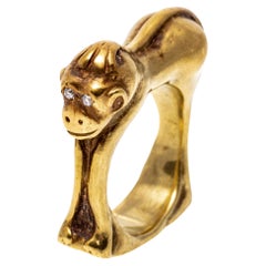 14K Yellow Gold Figural Monkey Ring with Diamond Eyes