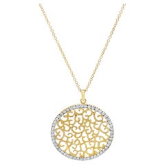 14K Yellow Gold Filigree Circle Medallion Pendant Necklace with Diamonds