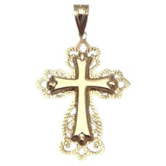 14K Yellow Gold Filigree Cross Pendant #25302