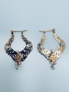 14K Yellow Gold Filigree Half-Hoop Diamond Earrings