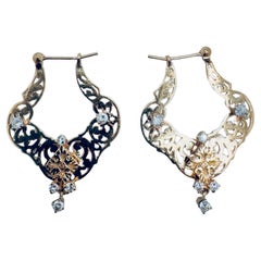 14K Yellow Gold Filigree Half-Hoop Diamond Earrings