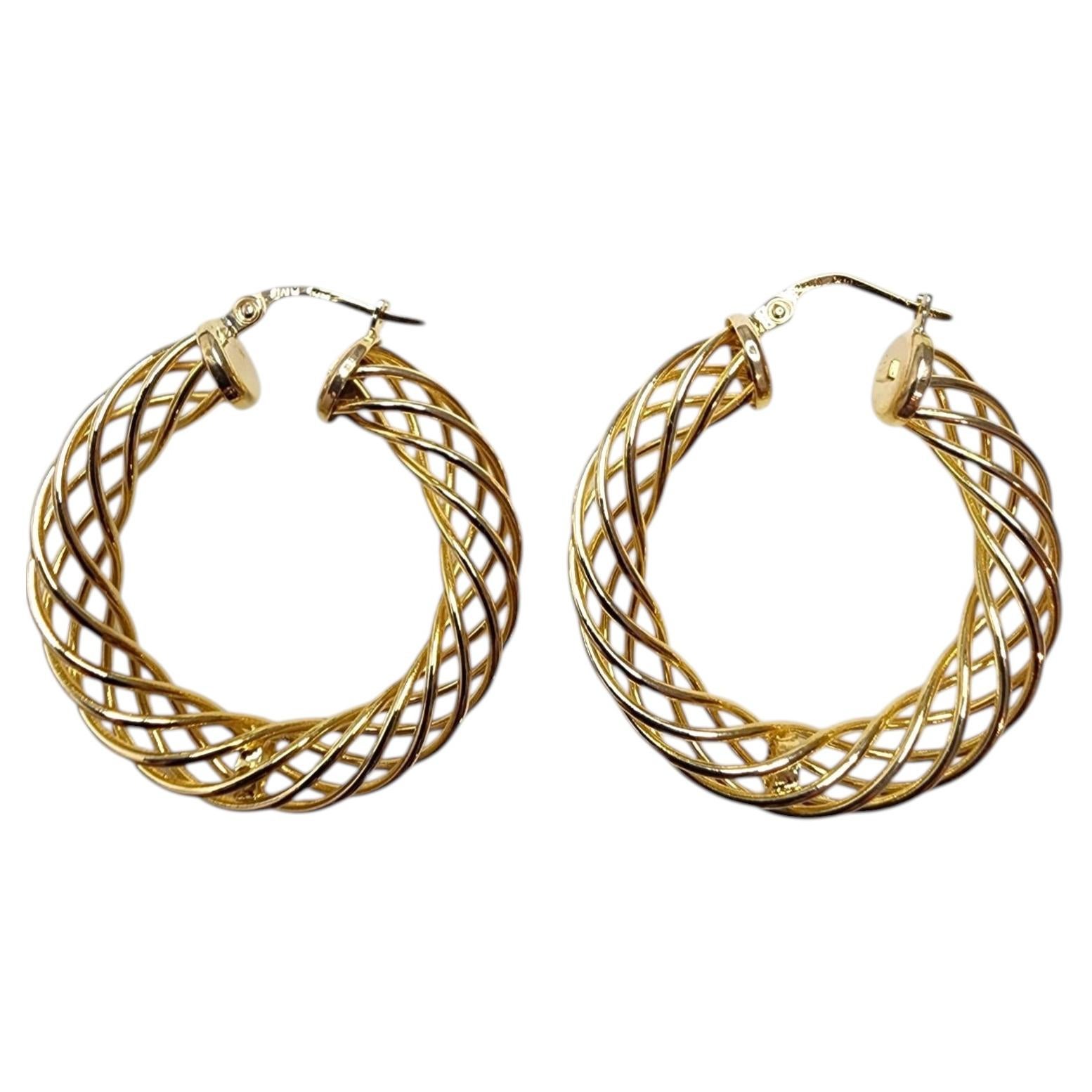 14K Yellow Gold Filigree Hoop Earrings #25524