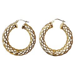 14K Yellow Gold Filigree Hoop Earrings #25524