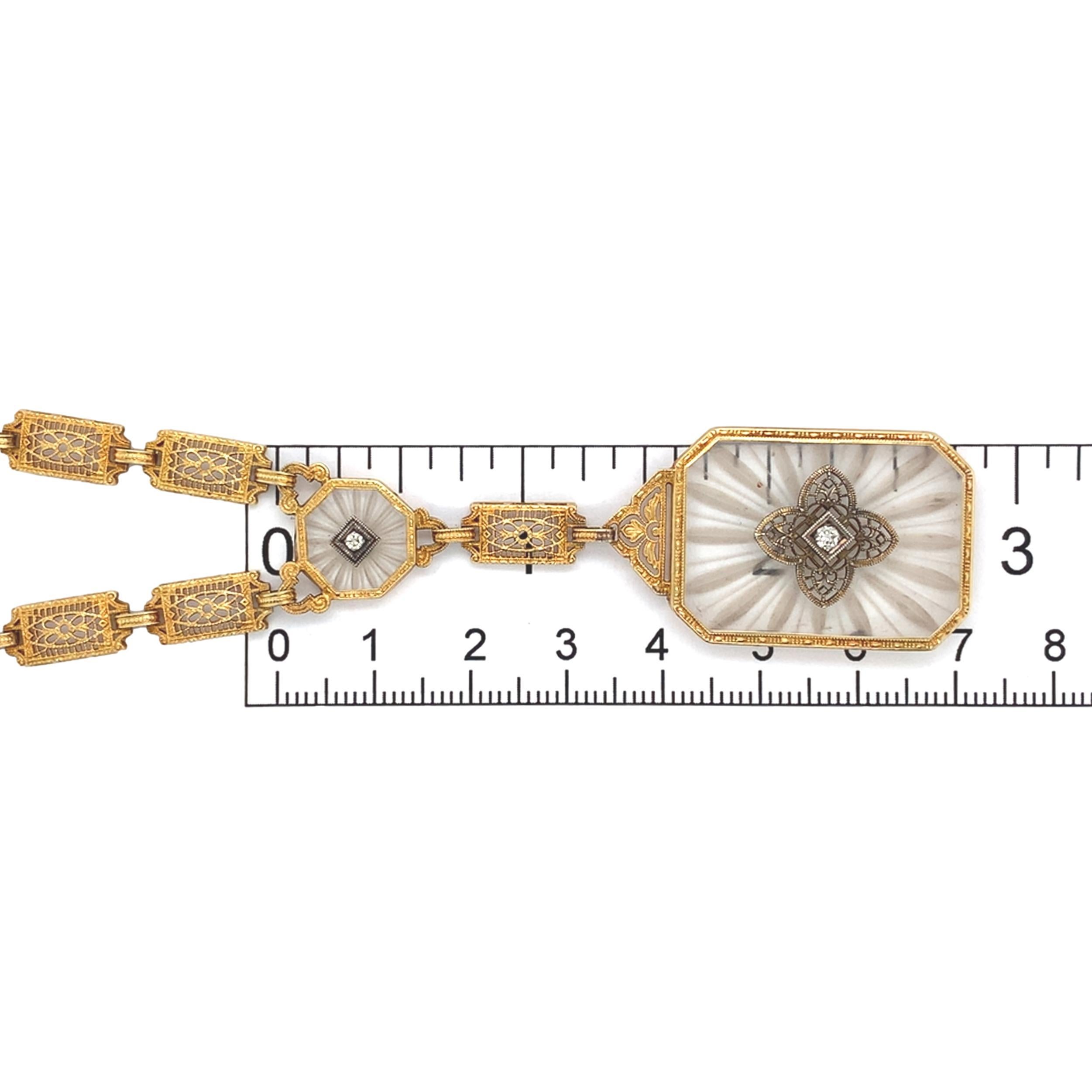 Collier en or jaune 14K filigrané avec pendentif en cristal de roche et diamants 22