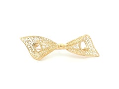 14k Yellow Gold Filigree Open Work Bow Ribbon Pin Brooch