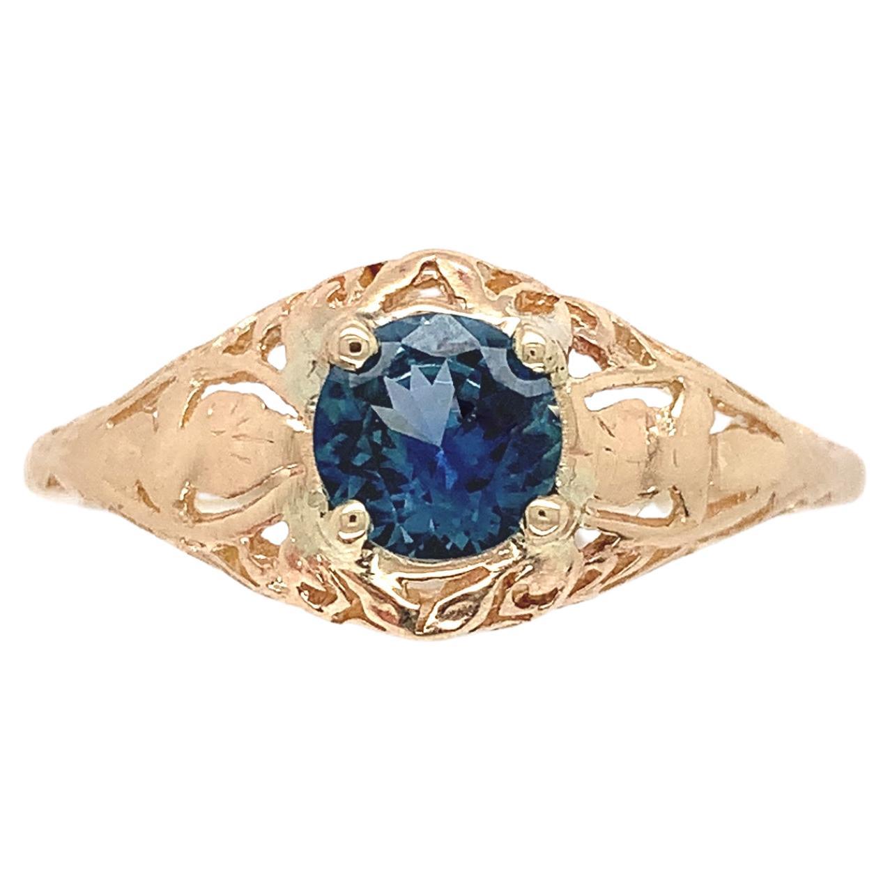 14K Yellow Gold Filigree Ring with .63ct Sapphire For Sale