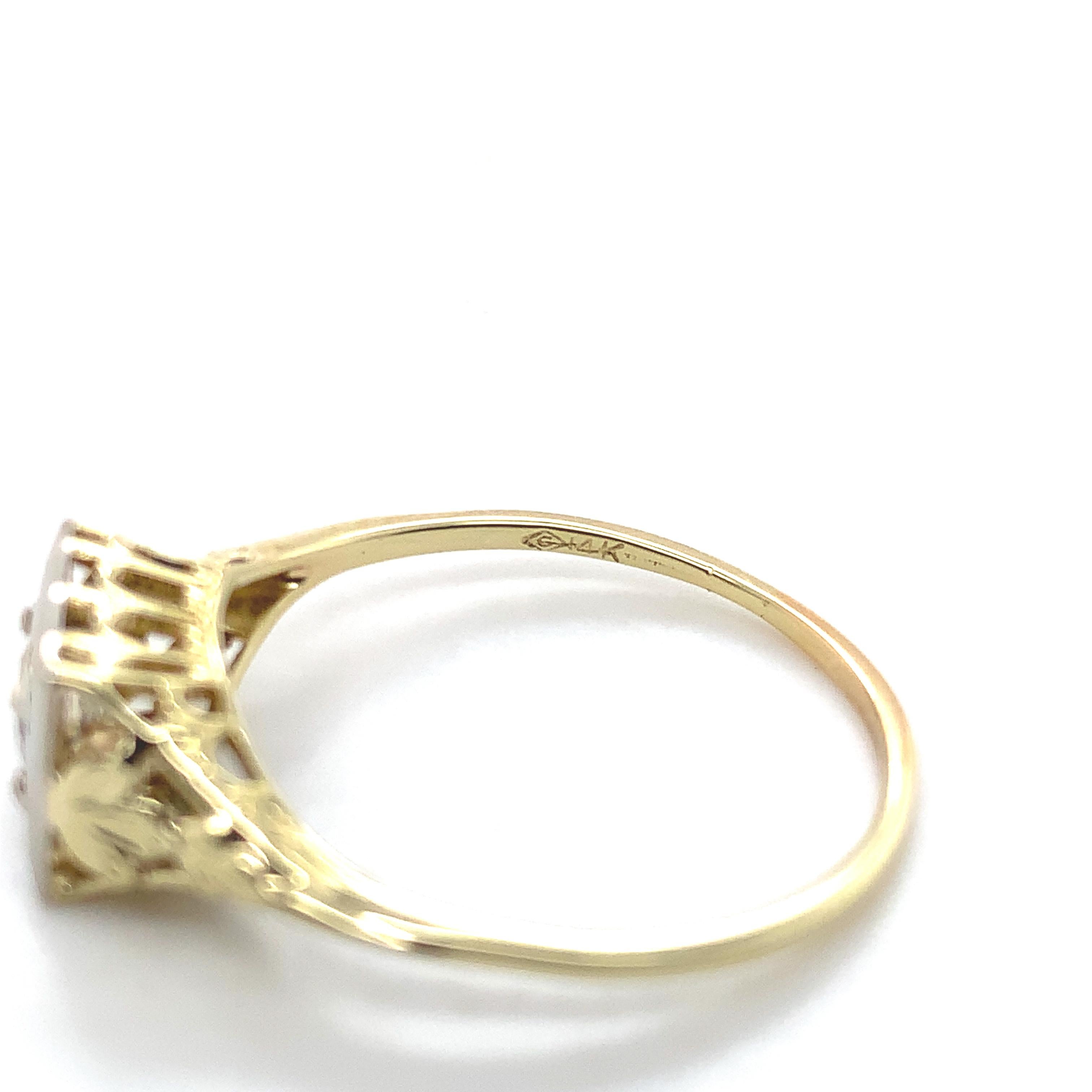 14K yellow gold filigree ring with a white gold top featuring a round brilliant For Sale 3