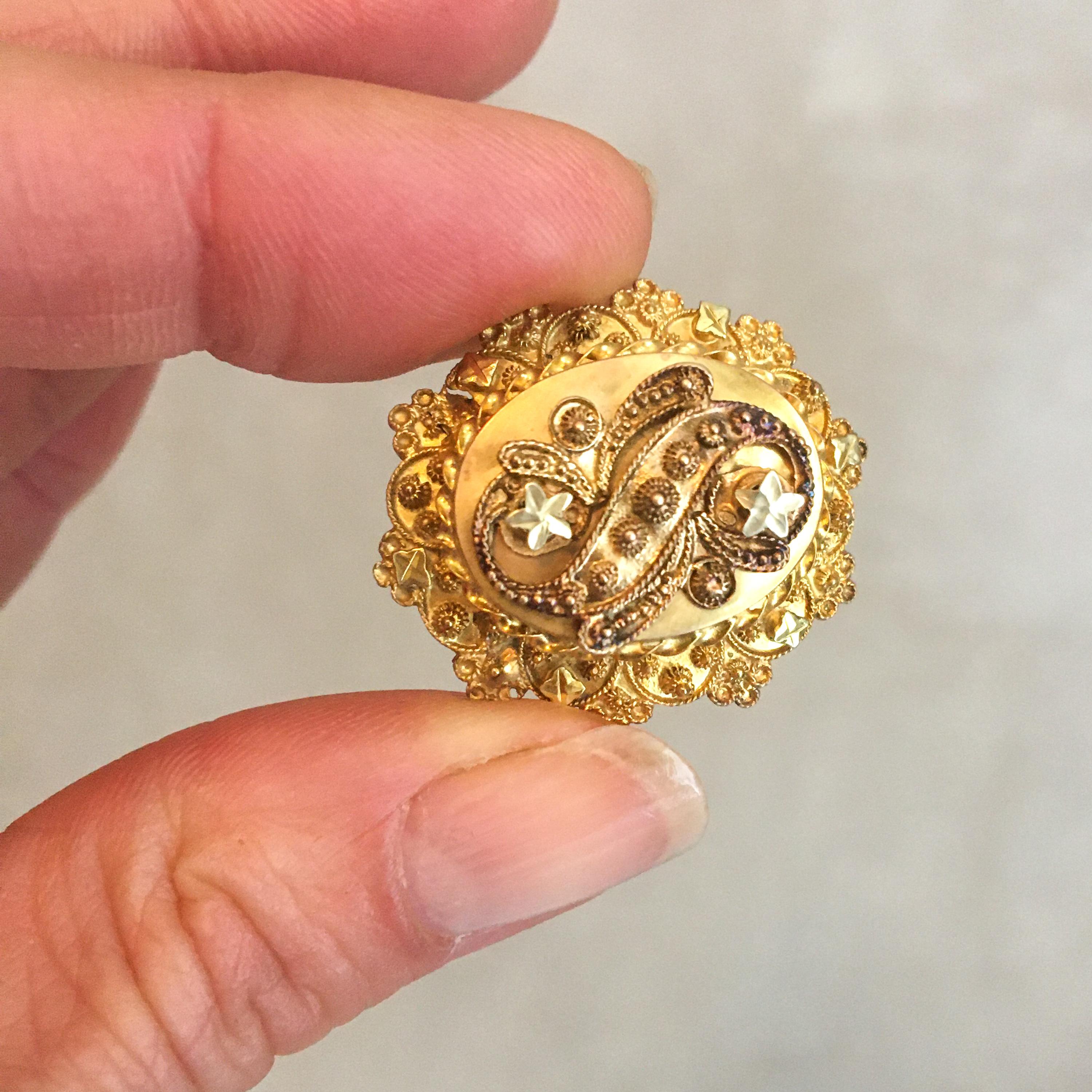 Victorien Boucles d'oreilles et broche en or jaune 14K, set de bijoux anciens en vente