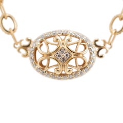 14K Yellow Gold Filigreed Style Beads Diamond Oval Pendant Necklace