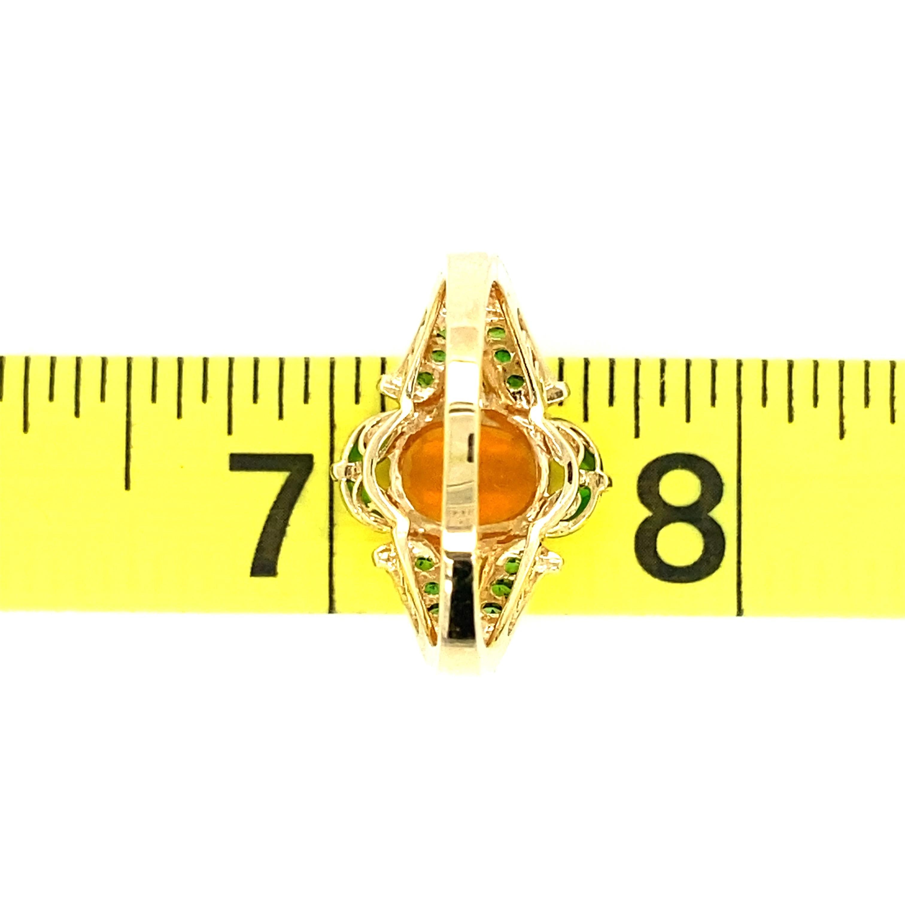 14K Yellow Gold Fire Opal and Tsavorite Garnet Ring 3