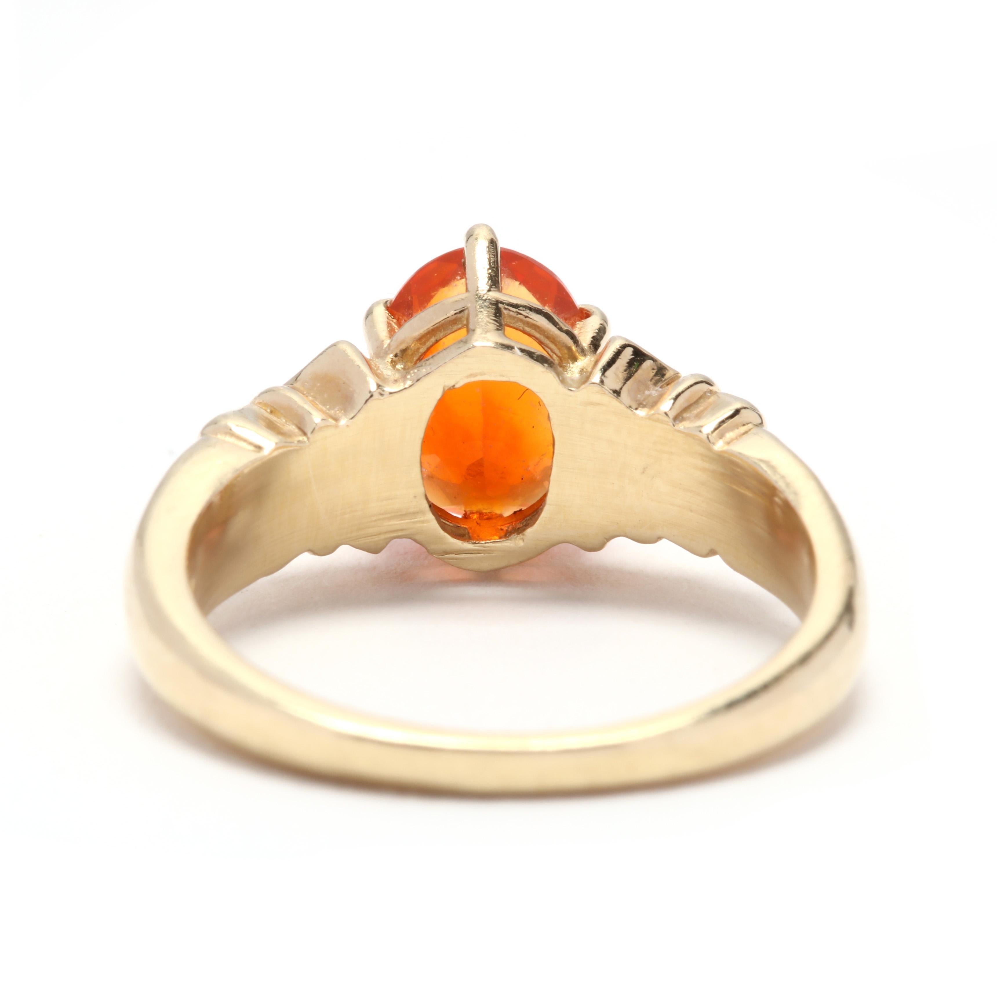 Retro 14 Karat Yellow Gold and Fire Opal Solitaire Ring