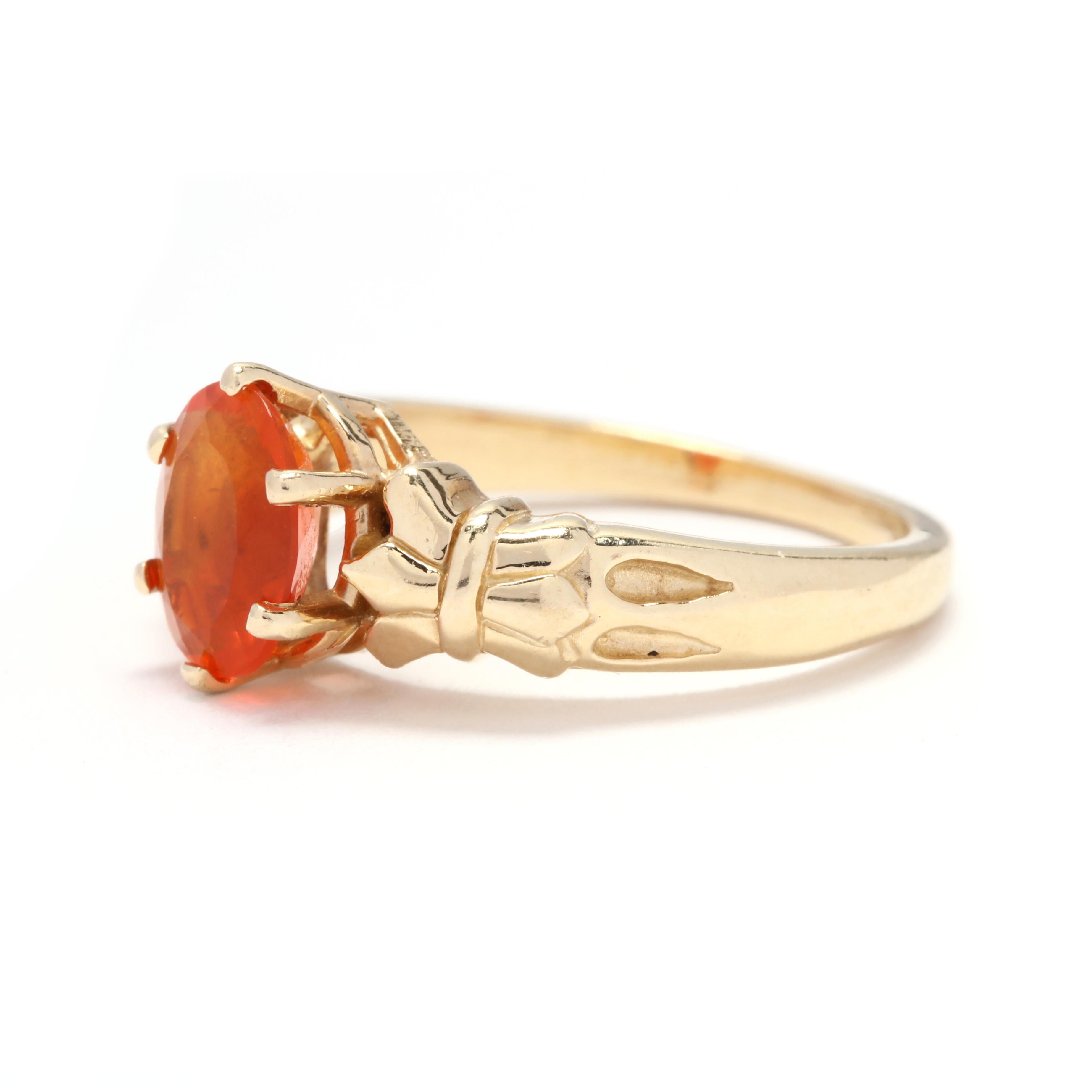 Oval Cut 14 Karat Yellow Gold and Fire Opal Solitaire Ring