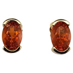 14K Yellow Gold Fire Opal Stud Earrings #16671