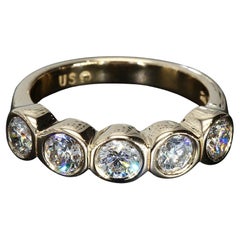 14k Yellow Gold Five Diamond Bezel Set Ring - Size 5.25