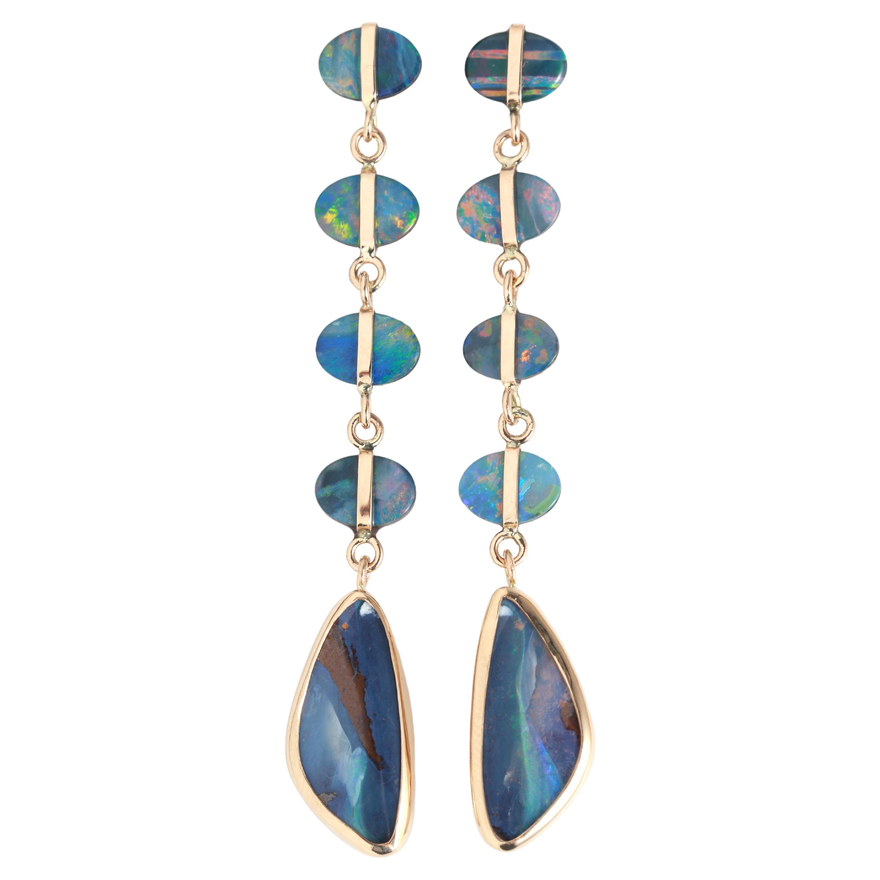 14k Yellow Gold Five Drop Opal Earrings For Sale