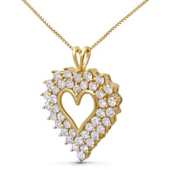 14K Yellow Gold Flashed Silver 4.0ct Diamond Shadow Frame Heart Pendant Necklace
