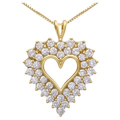 14K Yellow Gold Flashed Silver 4.0ct Diamond Shadow Frame Heart Pendant Necklace