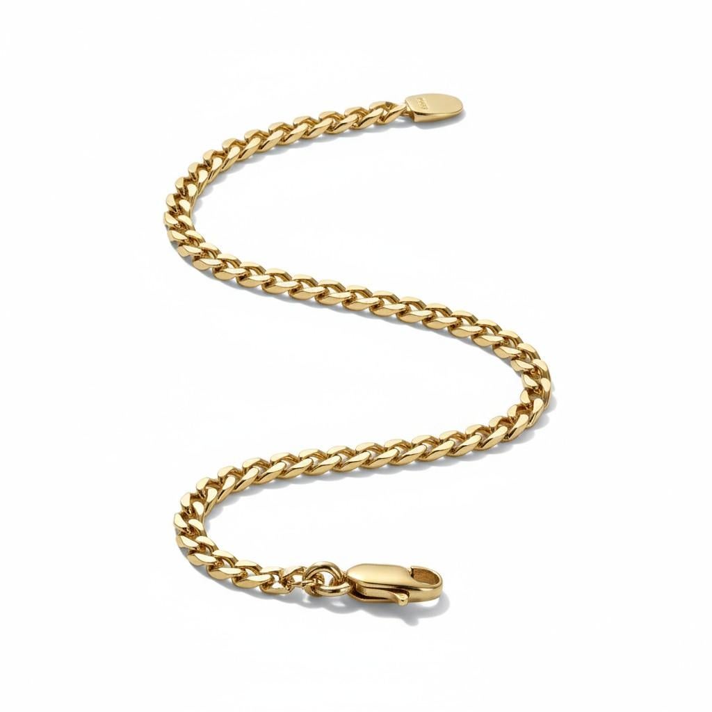 14K Yellow Gold Flat Curb Link 7.75 Inch Bracelet Made in Italy Unisexe en vente