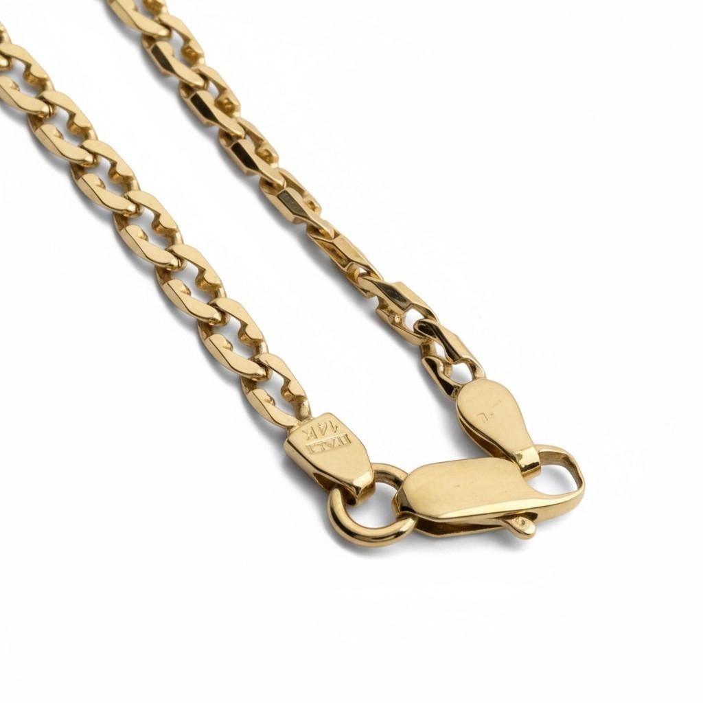 14K Yellow Gold Flat Curb Link 7.75 Inch Bracelet Made in Italy en vente 1