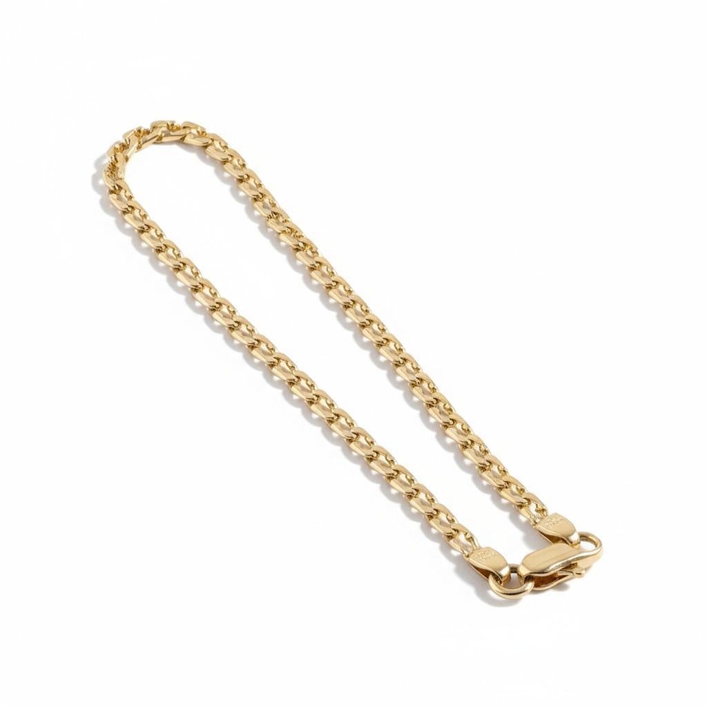 14K Yellow Gold Flat Curb Link 7.75 Inch Bracelet Made in Italy en vente 2