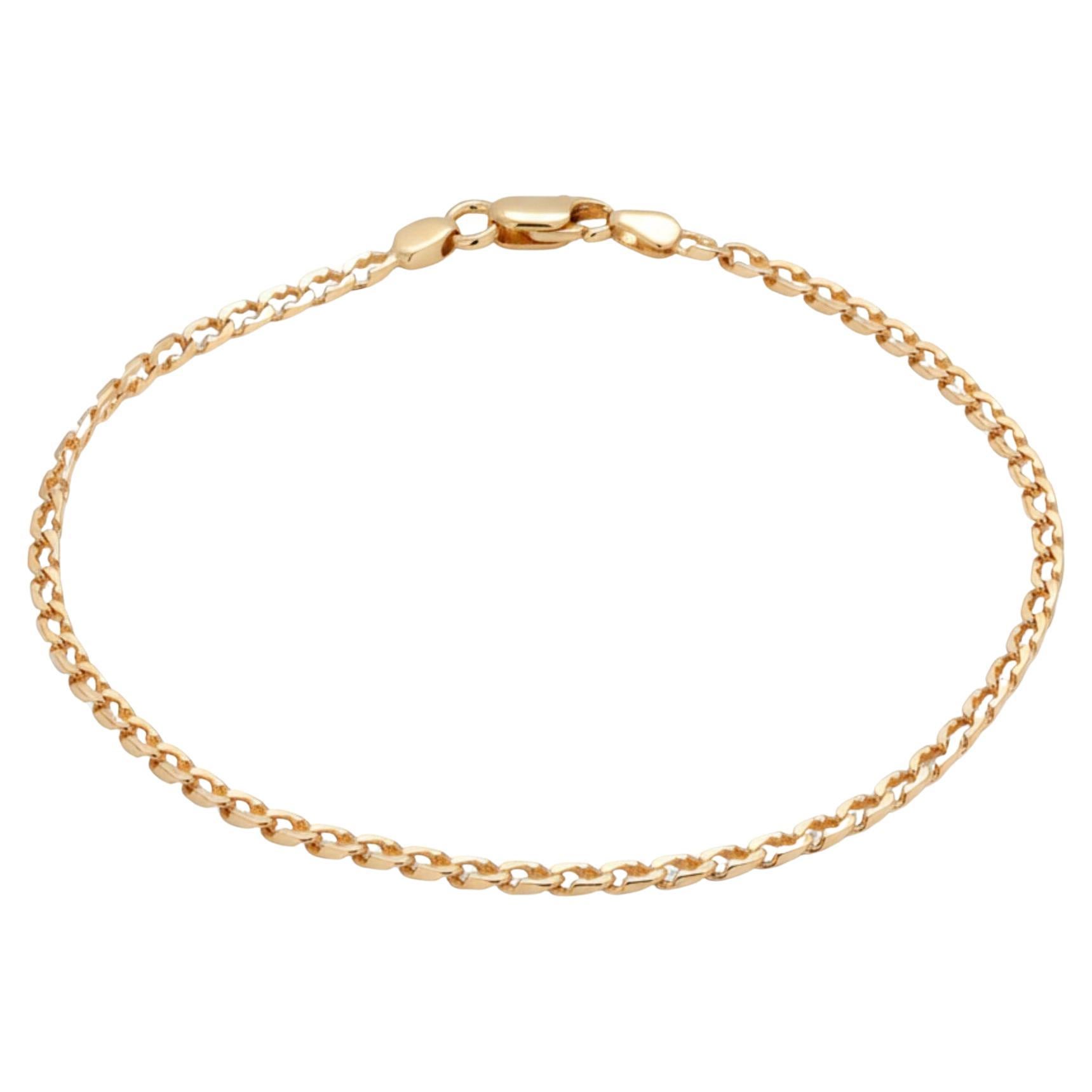 14K Yellow Gold Flat Curb Link 7.75 Inch Bracelet Made in Italy en vente