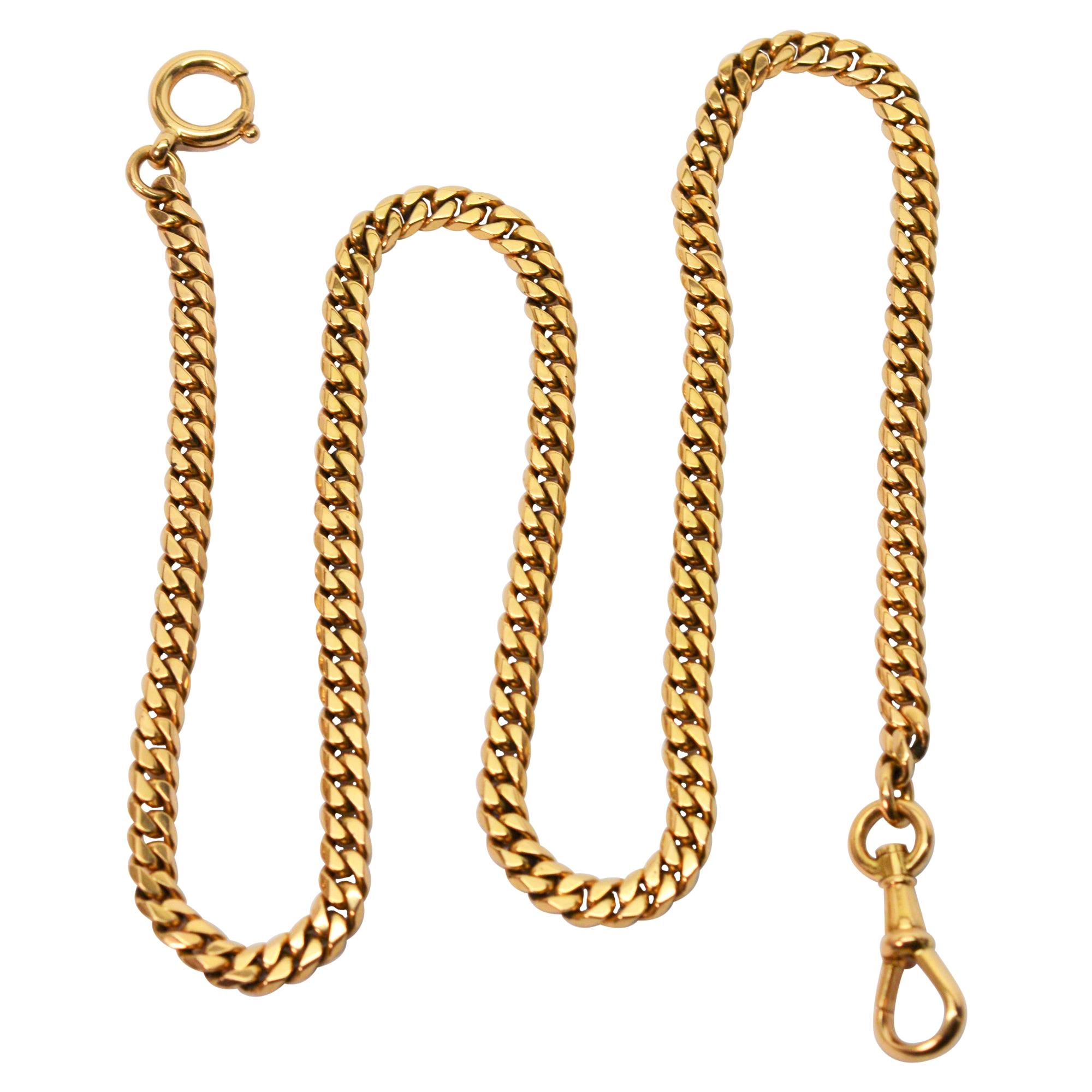 14K Yellow Gold Flat Curb Style Pocket Watch Chain