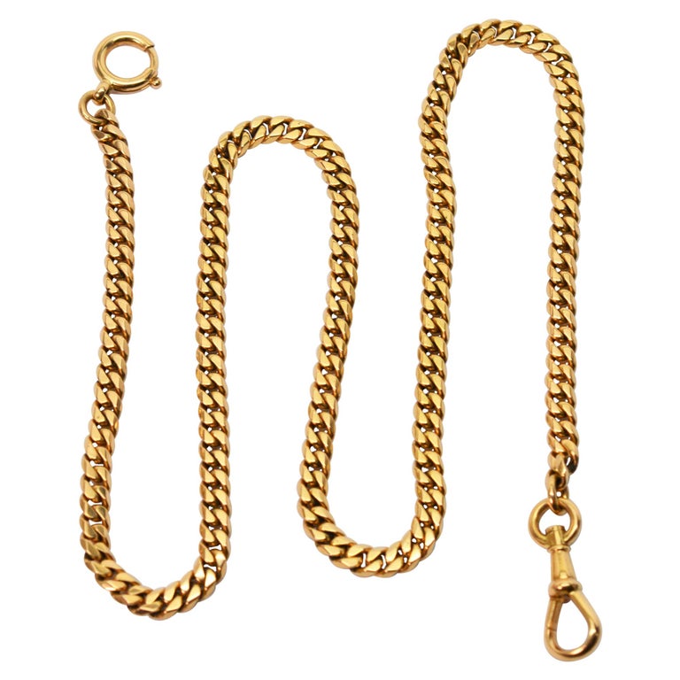 14K Yellow Gold Flat Curb Style Pocket Watch Chain at 1stDibs