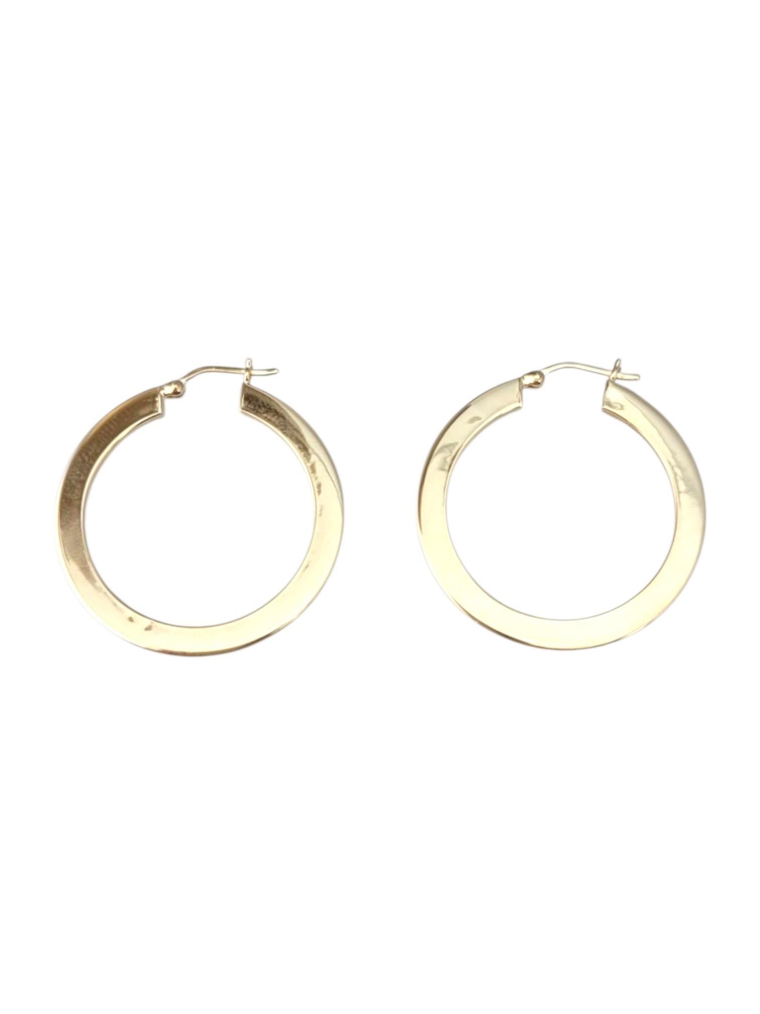 14K Yellow Gold Flat Hoop Earrings #21756 For Sale