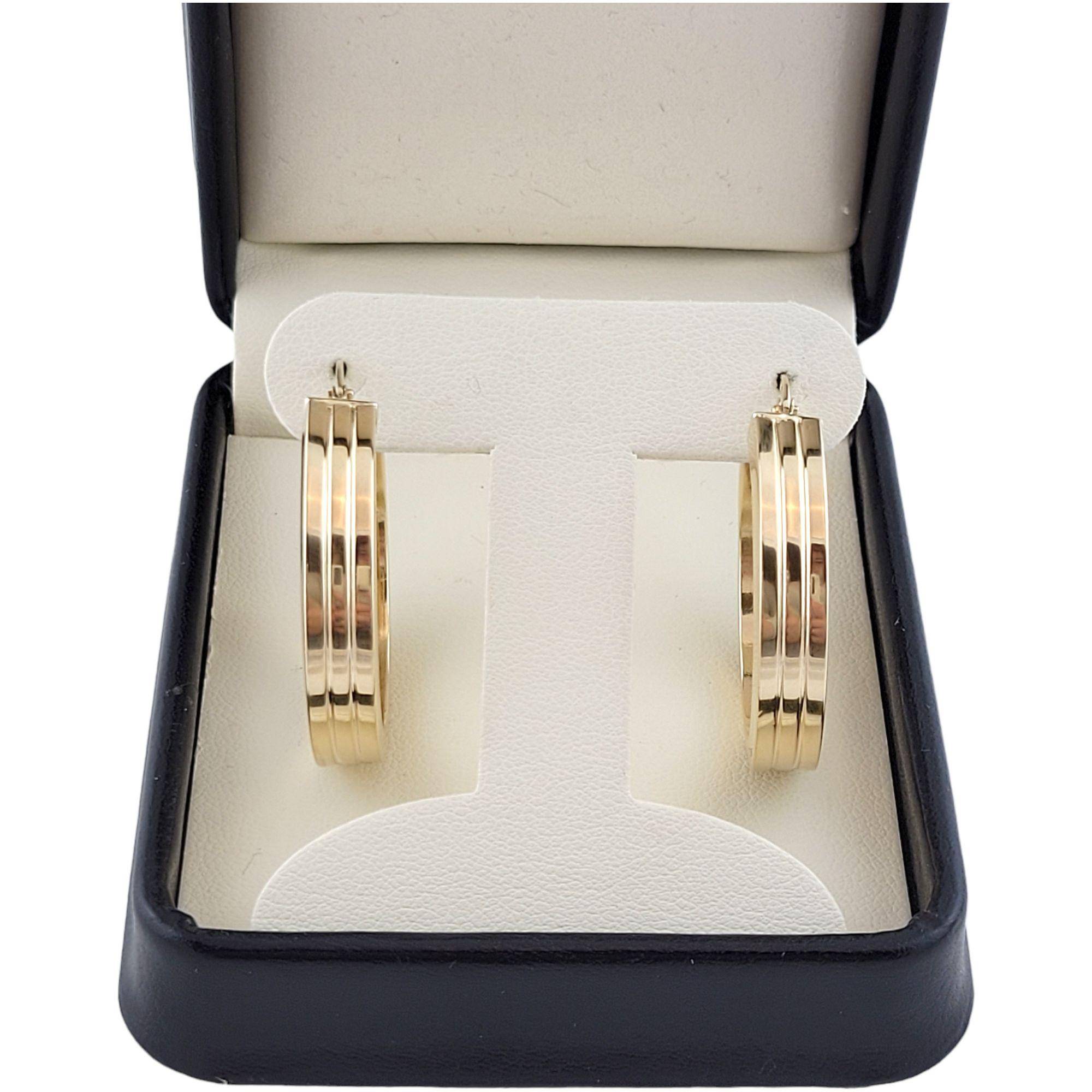 14k Yellow Gold Flat Round Hoops For Sale 1