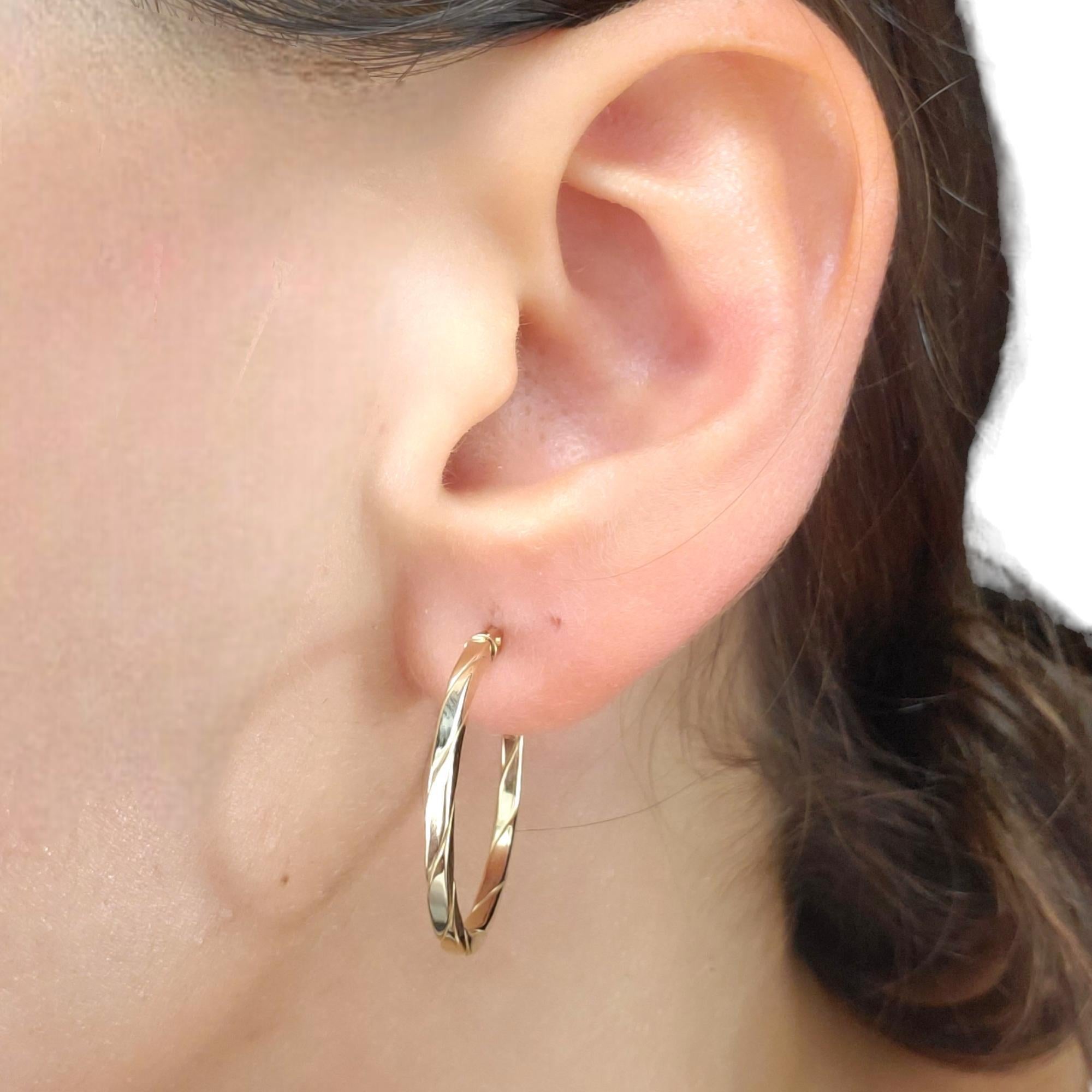14K Yellow Gold Flat Twisted Hoop Earrings #17947 For Sale 1