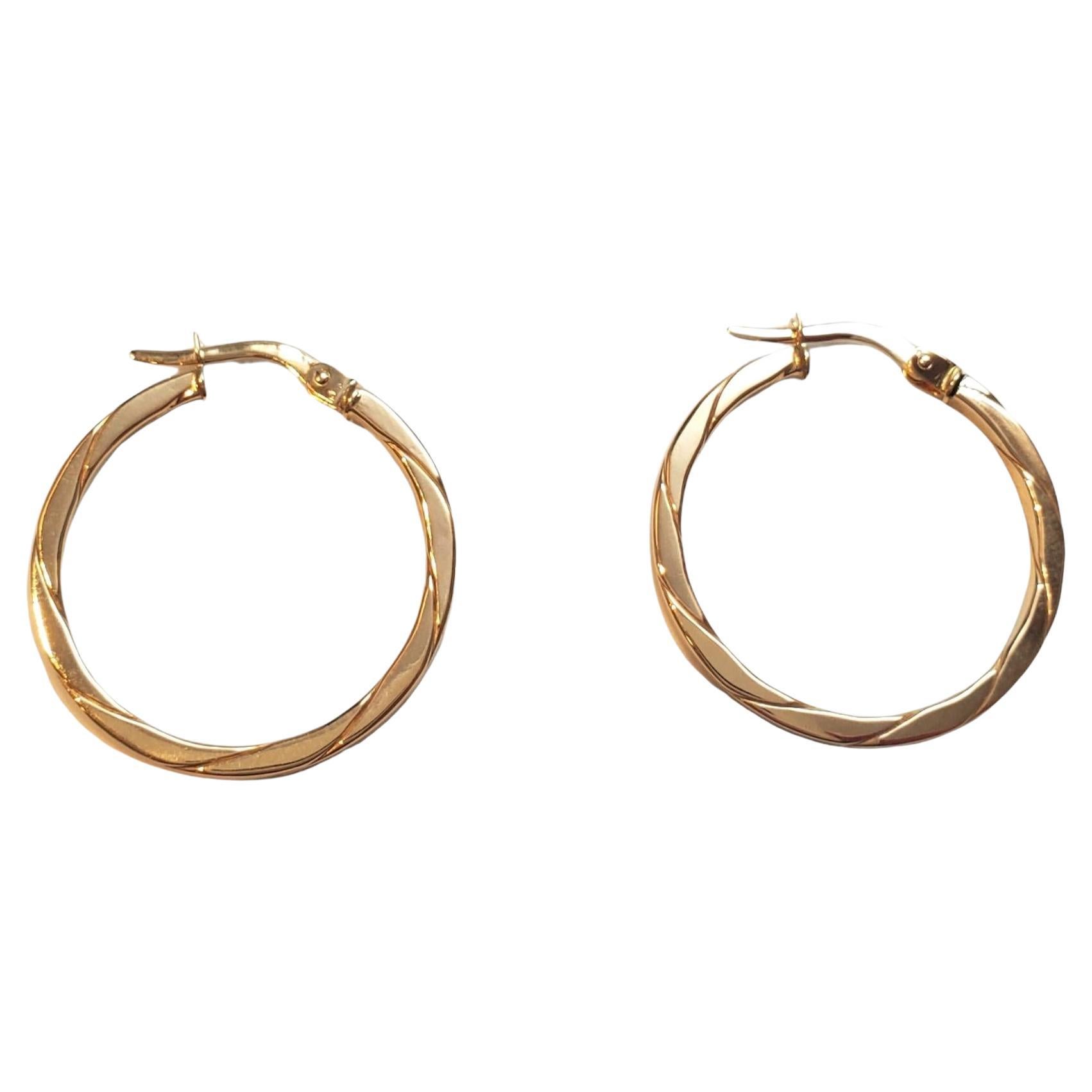 14K Yellow Gold Flat Twisted Hoop Earrings #17947