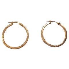 14K Yellow Gold Flat Twisted Hoop Earrings #17947