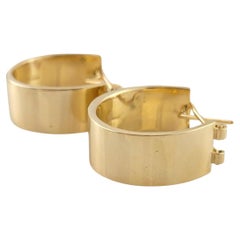 14K Yellow Gold Flat Wide Hoop Earrings #17380