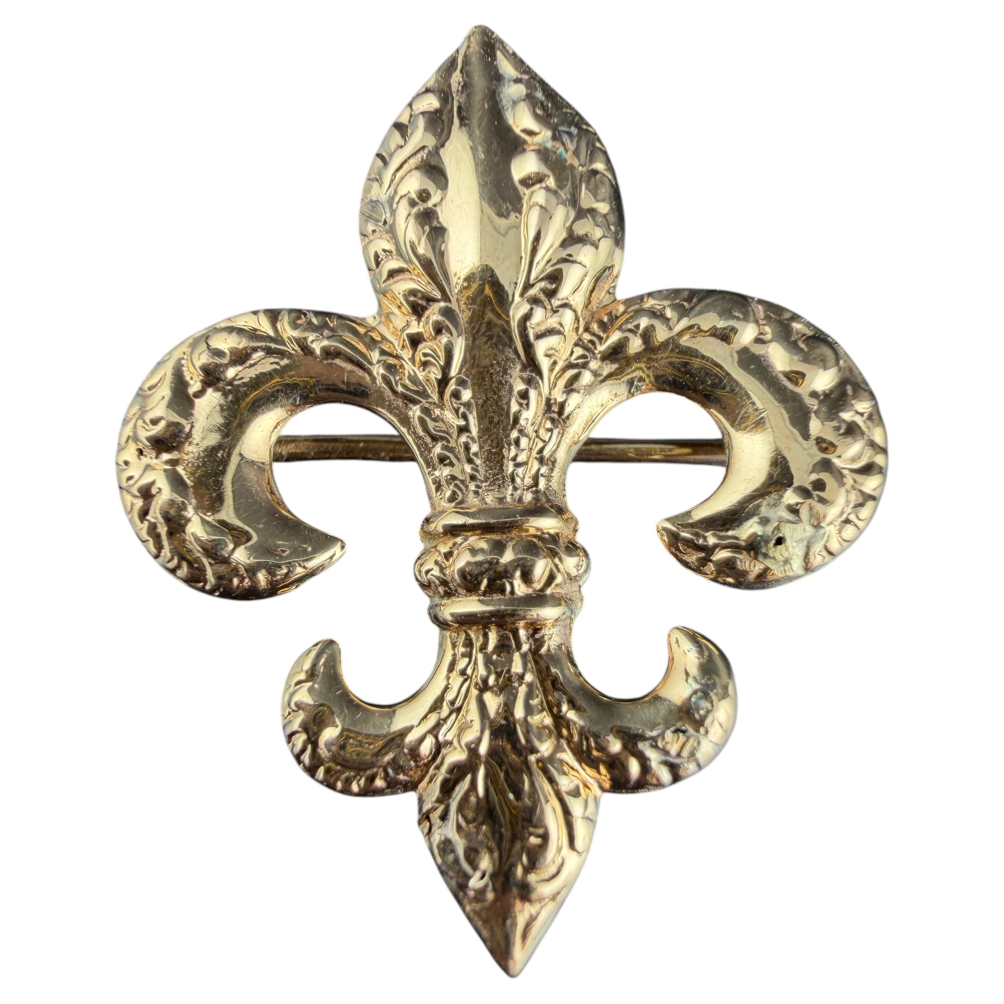 Broche/Pendentif Fleur de Lis en or jaune 14k