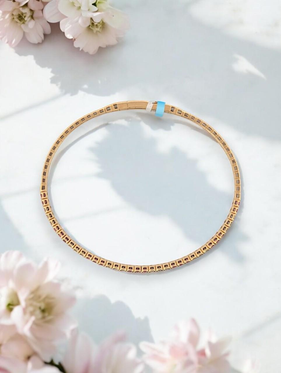 Artisan Emberly  14k Yellow Gold Flex Bracelet with .55 ctw Round Pink Sapphires For Sale