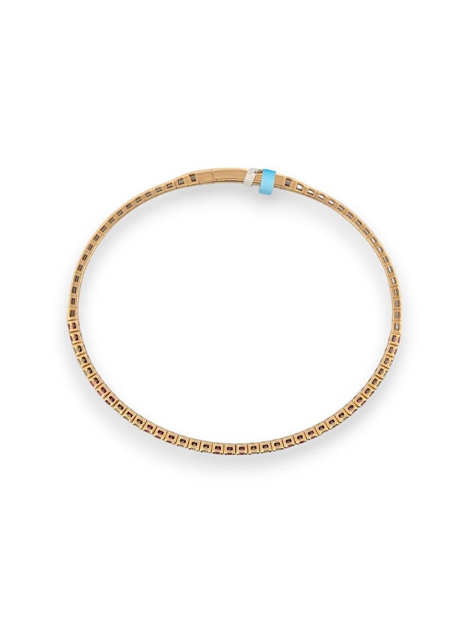Round Cut Emberly  14k Yellow Gold Flex Bracelet with .55 ctw Round Pink Sapphires For Sale