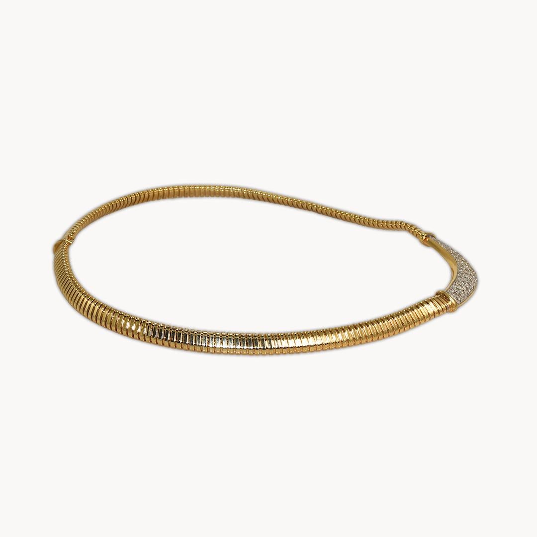 Women's or Men's 14K Yellow Gold Flex Link Diamond Necklace 2.00ct For Sale