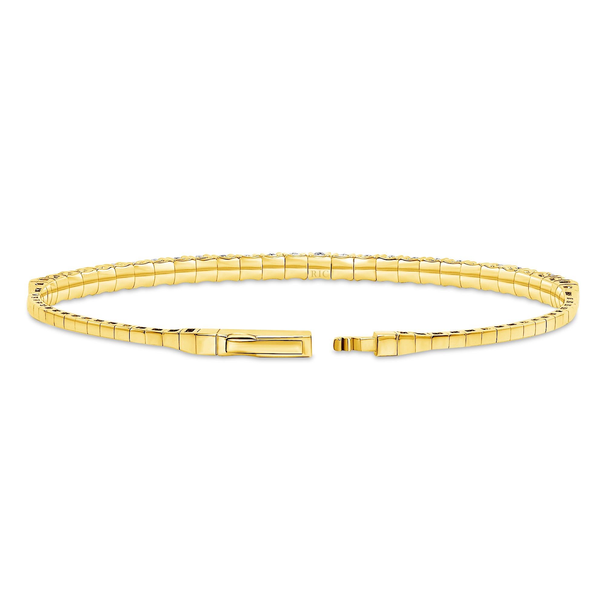 Round Cut 14K Yellow Gold Flexible Diamond Bangle Bracelet For Sale