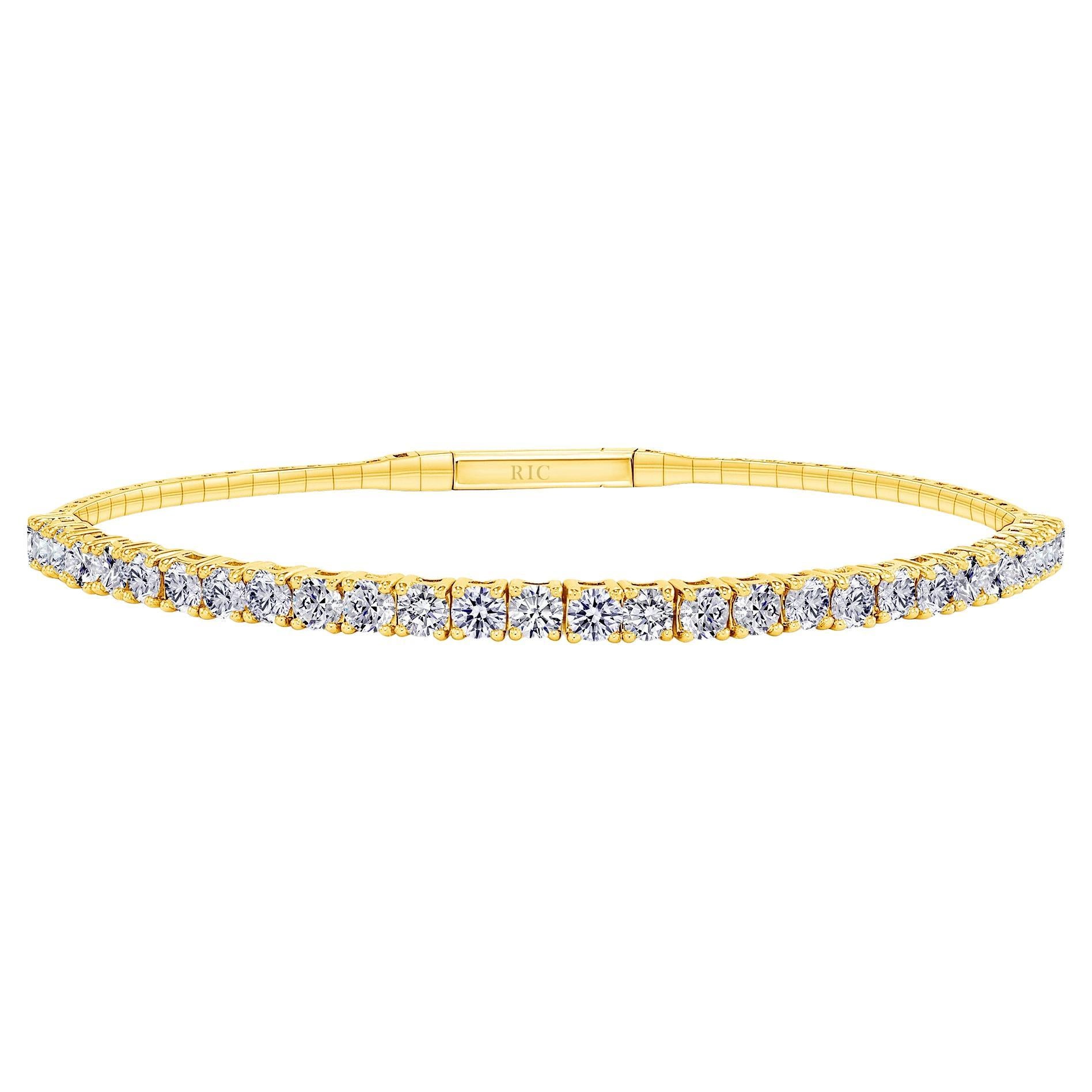 14K Yellow Gold Flexible Diamond Bangle Bracelet For Sale