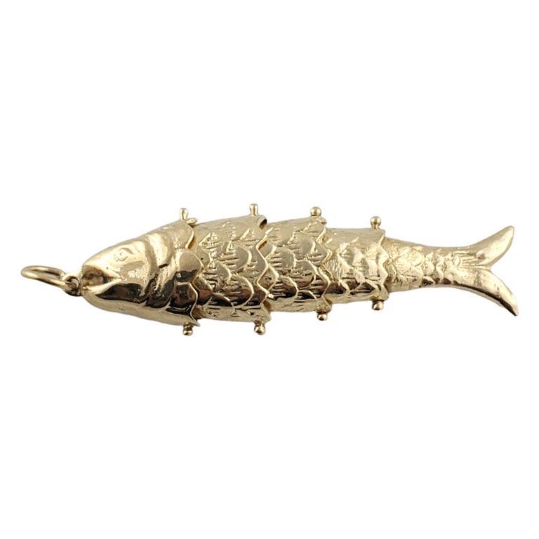 14K Yellow Gold Flexible Fish Charm For Sale at 1stDibs