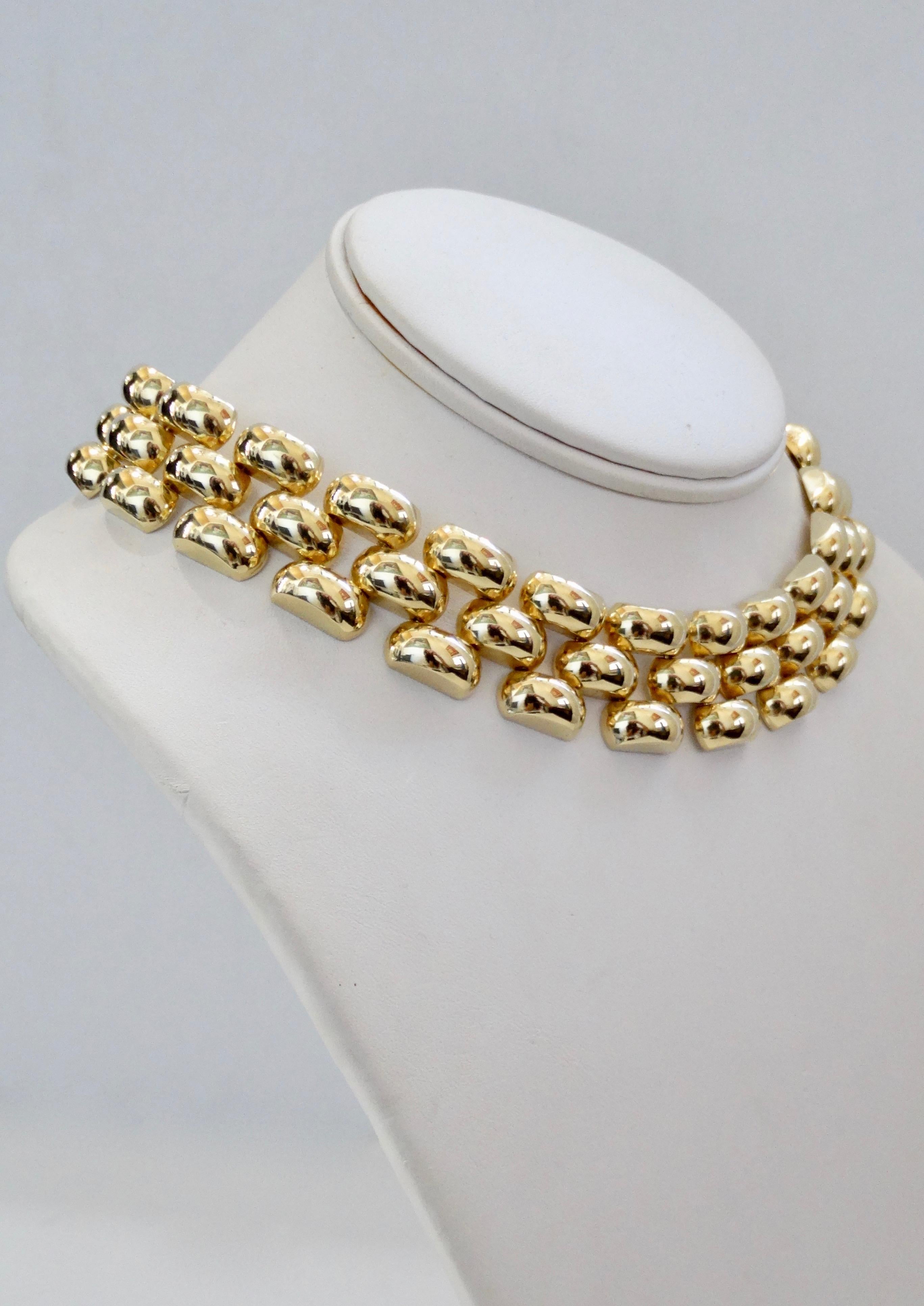 Collar Necklace 14k Yellow Gold Flexible Panther Link In Good Condition For Sale In Scottsdale, AZ