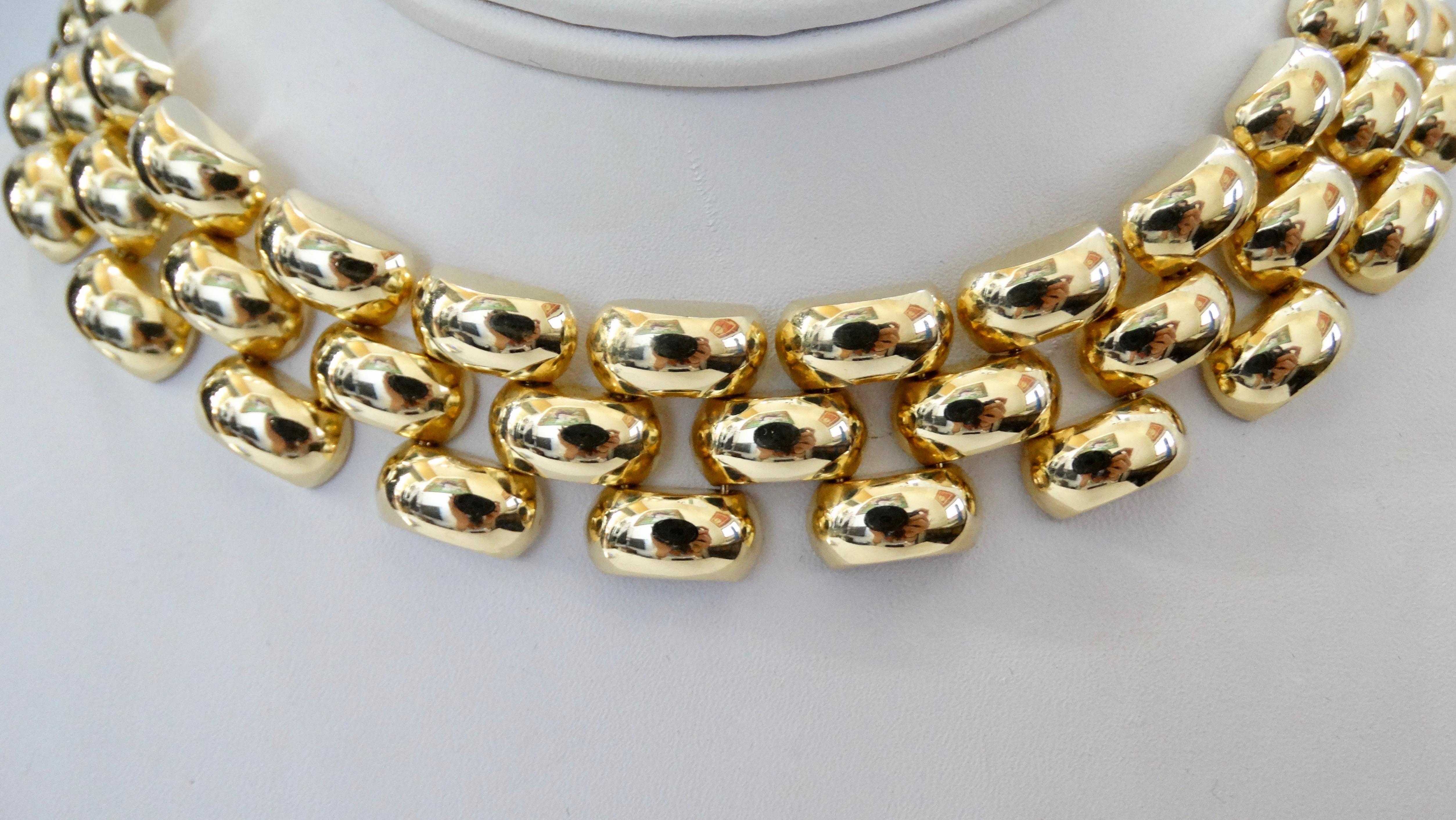  Collar Necklace 14k Yellow Gold Flexible Panther Link For Sale 1