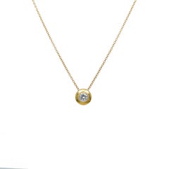 14K Yellow Gold Floating Diamond Bezel Pendant Necklace