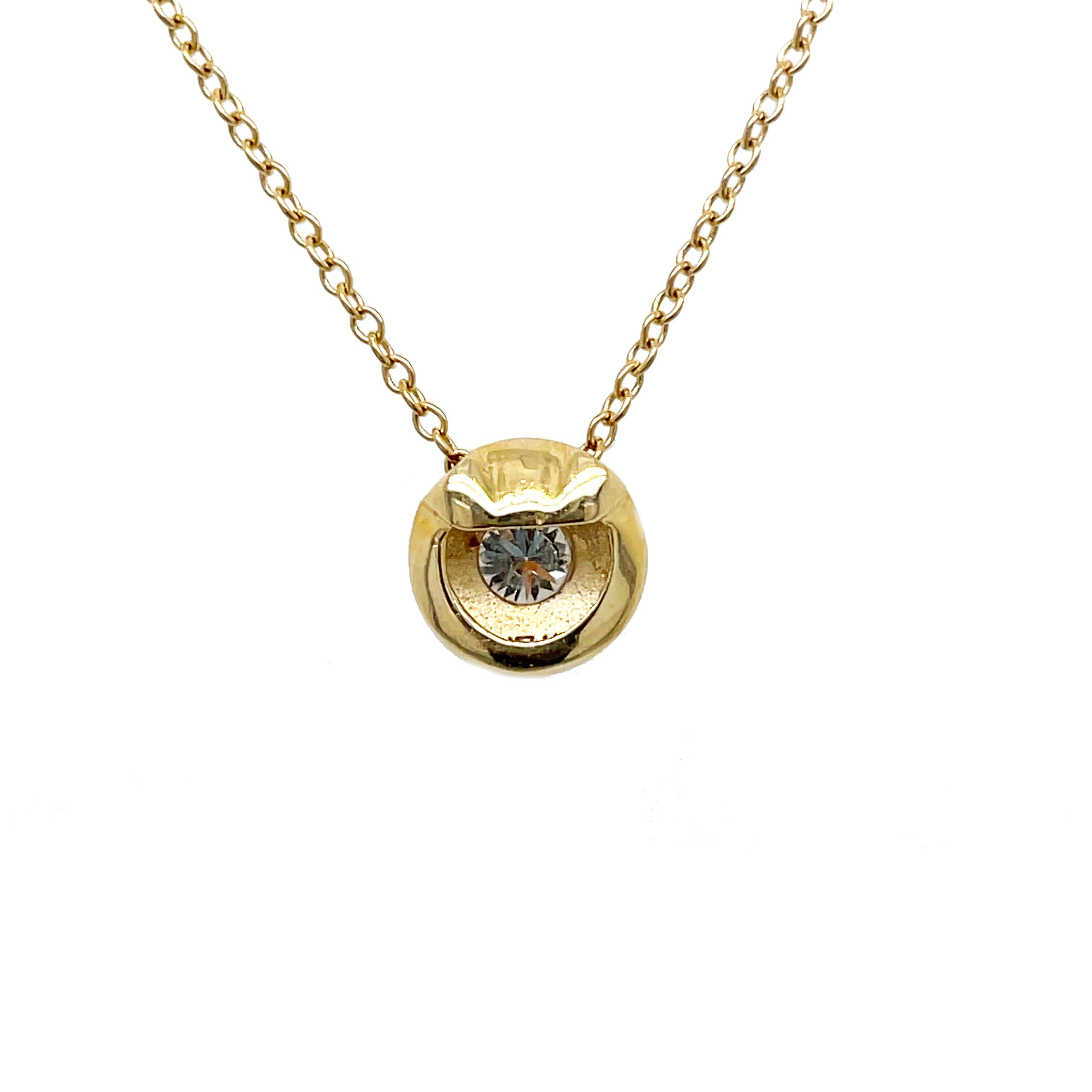 Round Cut 14K Yellow Gold Floating Diamond Bezel Pendant Necklace For Sale
