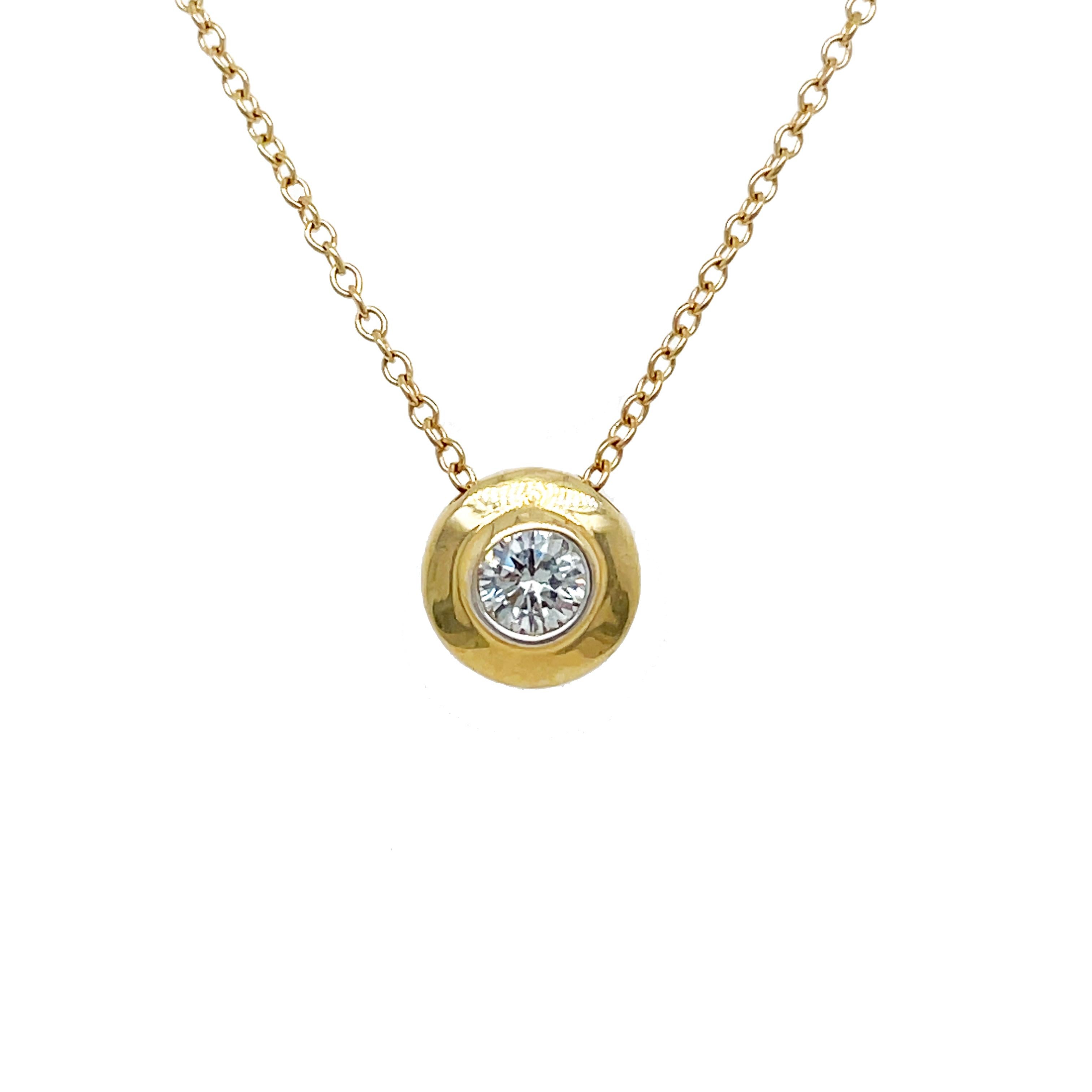 Women's 14K Yellow Gold Floating Diamond Bezel Pendant Necklace For Sale