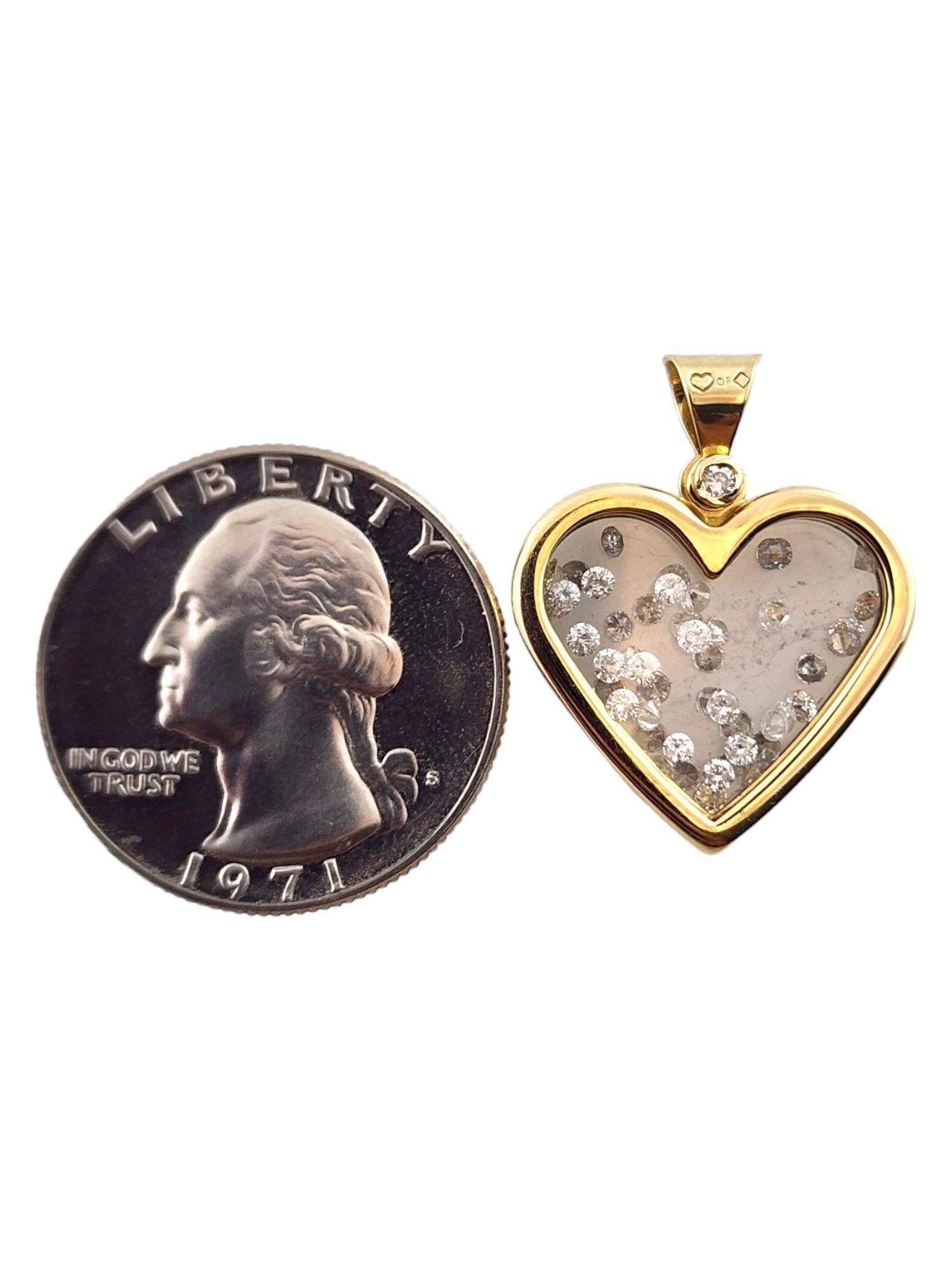Pendentif cœur flottant en or jaune 14 carats #18323 en vente 1
