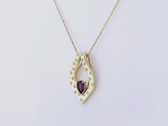 14K Yellow Gold Floral Amethyst & Diamond Pendant Necklace
