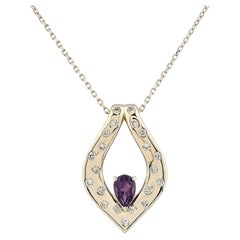 14K Yellow Gold Floral Amethyst & Diamond Pendant Necklace