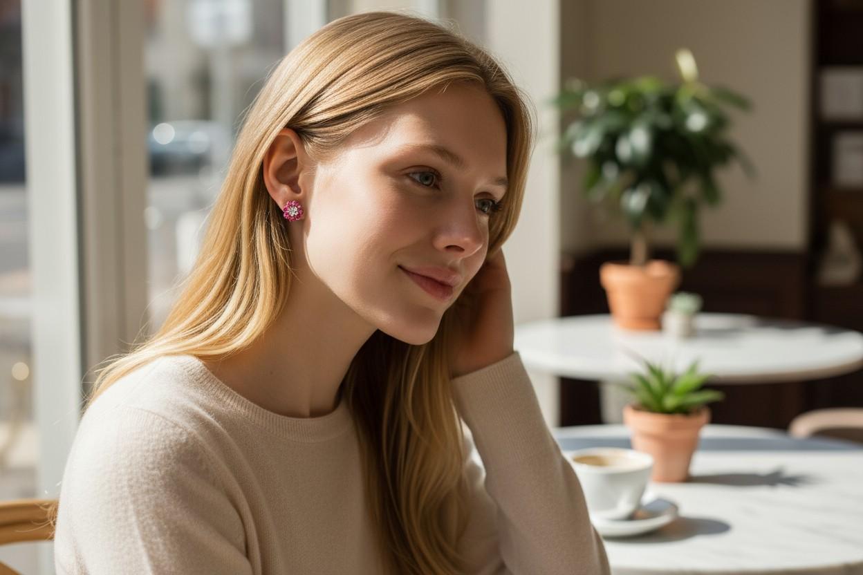 Mini clous d'oreilles en or jaune 14 carats avec grappes de fleurs en rubis et diamants Neuf - En vente à New York, NY