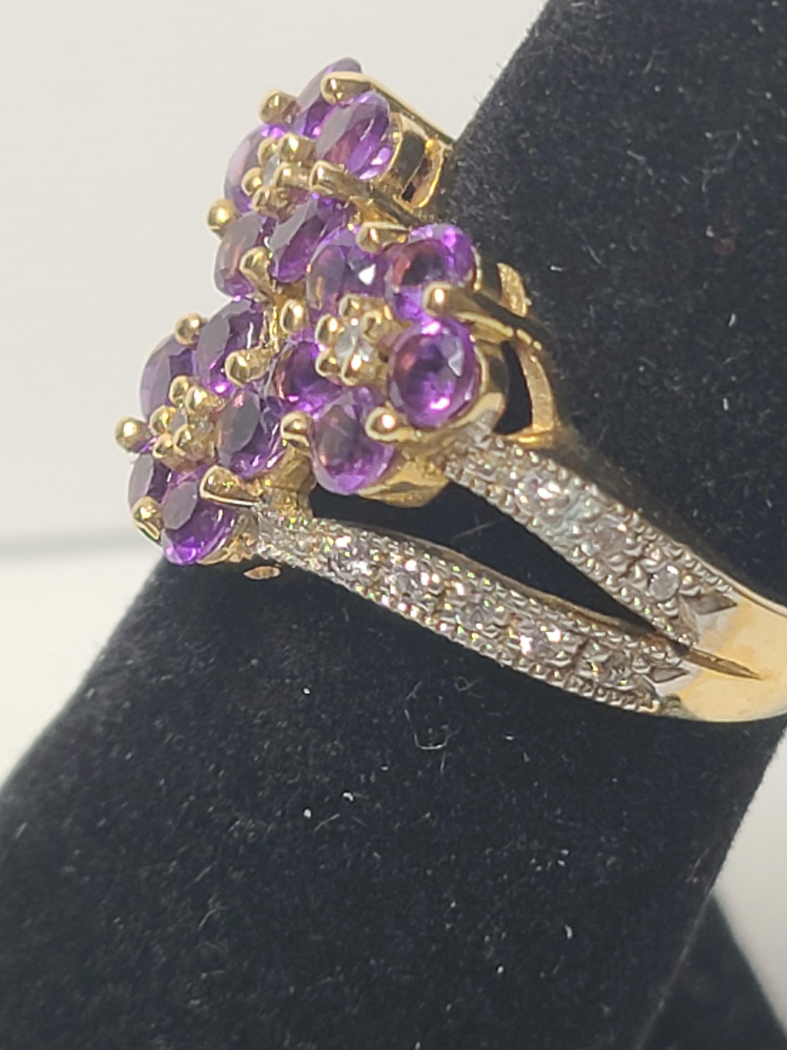 14k yellow gold amethyst ring with diamond accents